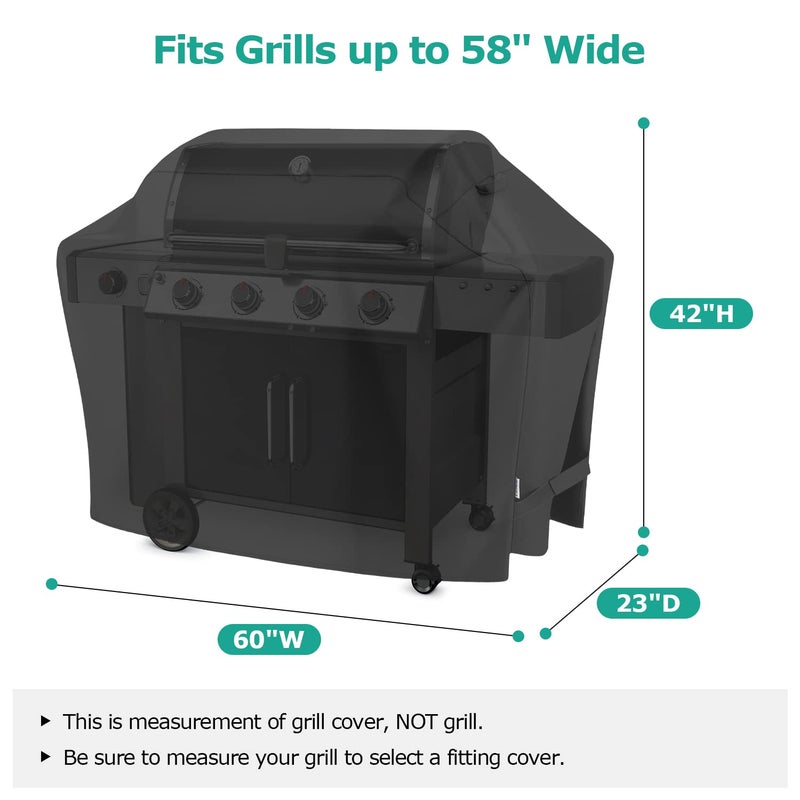 SunPatio Gas Grill Cover 60 Inch, Outdoor Heavy Duty Waterproof Barbecue Gas Cover, UV and Fade Resistant, All Weather Protection Compatible for Weber Charbroil Brinkmann Grills and More, Black - Image 2